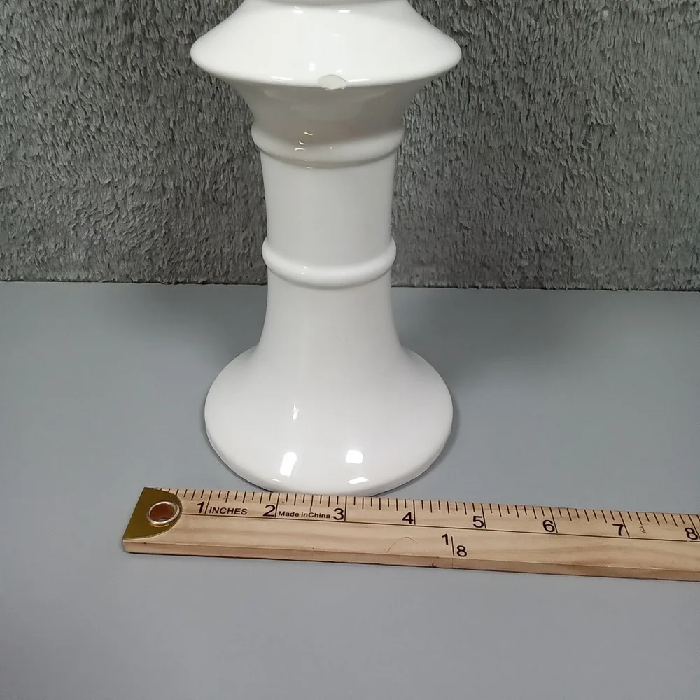 Modern White Ceramic Tiered Candlestick Holder‎ Sculptural Pillar Stand 12.5